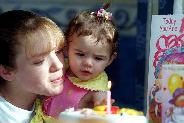 Young heart transplant patient Bethany Griffin celebrate her first birthday at home with her mum Louise Rockcliffe in October 1999.