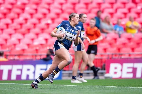 Caitlin Beevers on the attack for Rhinos at Wembley. Picture by Allan McKenzie/SWpix.com.