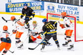 NOI WAY THROUGH: Leeds Knights came off second-best against NIHL National title rivals Sheffield Steeldogs on Saturday night, losing 6-4 on home ice. Picture: Kev Bland/Knights Media.