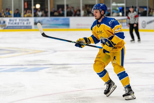 BACK FOR MORE: Lewis Baldwin returns for a third straight season with Leeds Knights - this time purely as a defenceman. Picture courtesy of Oliver Portamento.