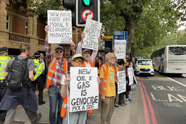 Just Stop Oil supporters outside Westminster Magistrates Court in London. The group has announced it will stage a 'slow march' through Leeds city centre this weekend. (Photo by Joseph Draper/PA Wire)