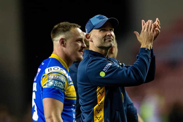 Rohan Smith thanks Leeds' fans after Rhinos' semi-final win. Picture by Bruce Rollinson.