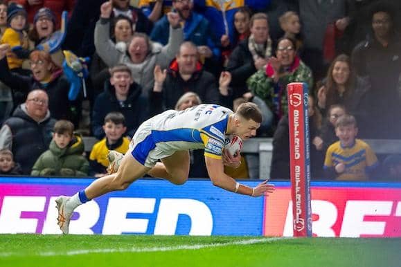 Ash Handley scored Leeds Rhinos' first try of the new season after a thrilling length-of-the-field run against Salford. Picture by Allan McKenzie/SWpix.com.