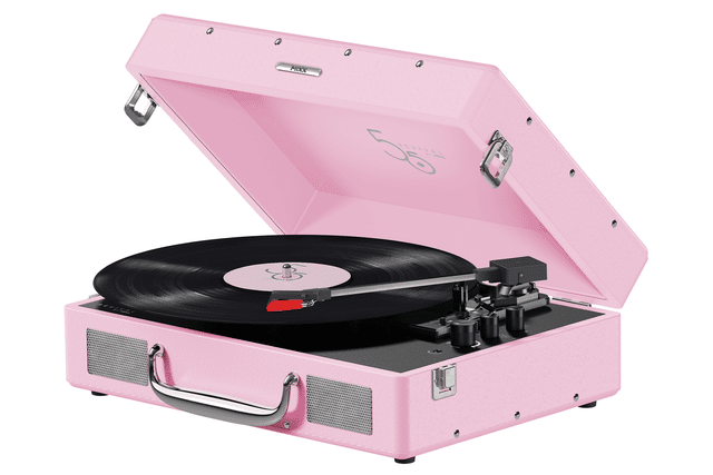 MIXX Revival 55 Vinyl Record Player – available in cream, mint green, pink, black and blue.