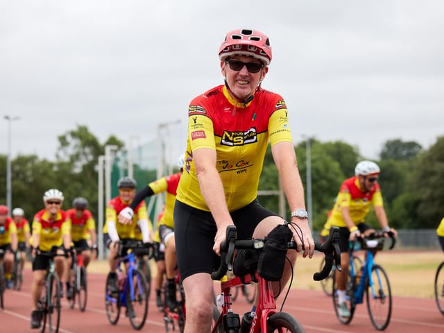 Cyclists gathered at Princess Mary Athletics Stadium in Cleckheaton
