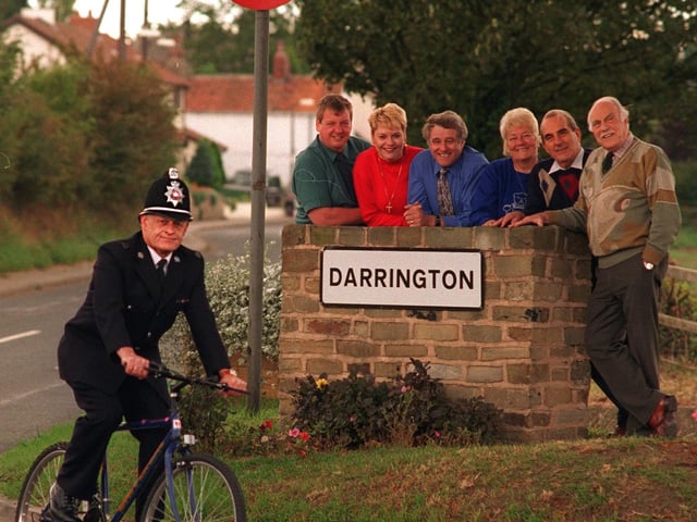 Special Constable Mike Murphy with members of the Darrington Neighbourhood Watch in October 1996. Pictured, from left, are John and Estelle Spencer, landlord and landlady of the Spread Eagle public house, Darrington, Iain Glass, chair of the Darrington Parish Council, Vera Stone, Peter Revell and Ken Pudley. The neighbourhood watch were taking part in the General Accident Neighbourhood Watch Medals Competition.