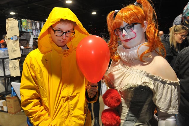 Joe Smith of Bradford as Georgie Denbrough and Livia Butler of Seacroft as killer clown Pennywise - from Stephen King's terrifying novel turned record-breaking movie IT.