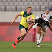 Lachie Miller makes a try-scoring break for Australia's rugby sevens side against South Korea on day three of the delayed Tokyo 2020 Olympic Games in Chofu, on July 26, 2021. Picture by Dan Mullan/Getty Images.