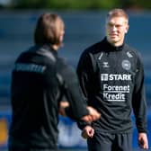 CROATIA DATE: For Leeds United's Danish international right-back Rasmus Kristensen, right, pictured in training in Helsingor this week.
Photo by LISELOTTE SABROE/Ritzau Scanpix/AFP via Getty Images.