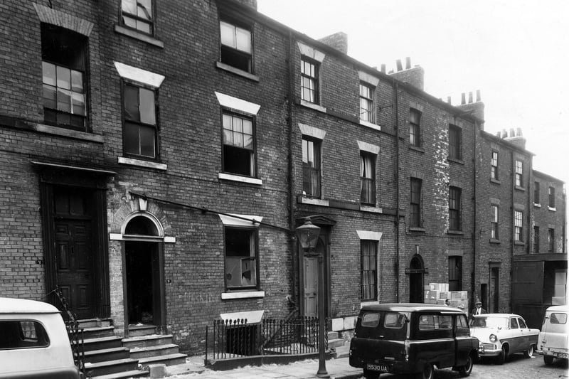 A row of large terraced properties on St Alban Street in September 1959. By the late 1970s these buildings were replaced with the Leeds Register Office for births, deaths and marrages, opened in 1979.