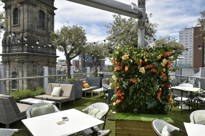 Angelica, at the Trinity Centre, is home to an opulent rooftop bar with a summery garden feel.