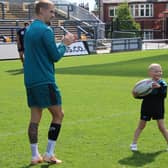 Rhinos' full-back was impressed with this young fan at Rhinos' sponsors' training day.