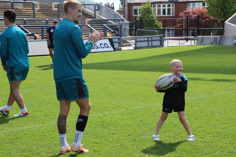 Rhinos' full-back was impressed with this young fan at Rhinos' sponsors' training day.