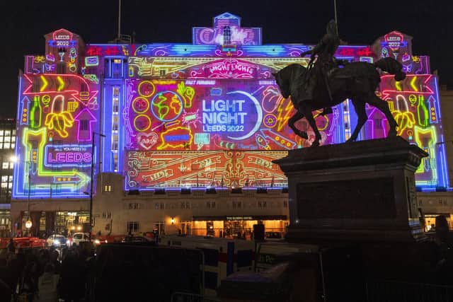 The Queens Hotel was lit up in vibrant colours as part of last year's Light Night Leeds festival. Photo: Bruce Rollinson.