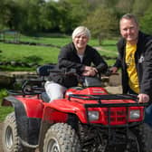 Nicola on a quad bike at Bumpy with Chris