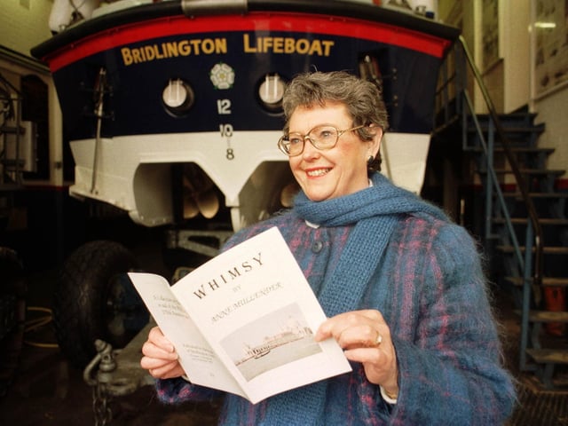 Poet Anne Mullender with her book Whimsy which was dedicated to Bridlington lifeboat and to raise funds for the RNLI new boat appeal as part of the 175 anniversary.