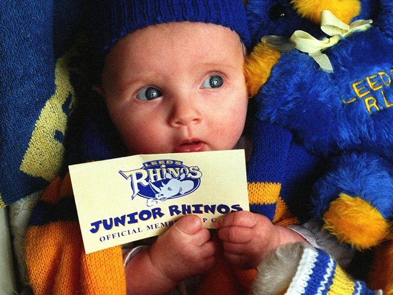 Leeds Rhinos youngest fan at just three months old - Farsley's Rachel Elsworth. Pictured in May 1998.