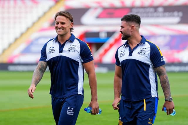 Chris Hankinson, left, with Leeds Rhinos teammate James Bentley. Picture by Olly Hassell/SWpix.com.