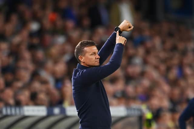 LEEDS, ENGLAND - AUGUST 30: Jesse Marsch, Manager of Leeds United reacts during the Premier League match between Leeds United and Everton FC at Elland Road on August 30, 2022 in Leeds, England. (Photo by Michael Regan/Getty Images)