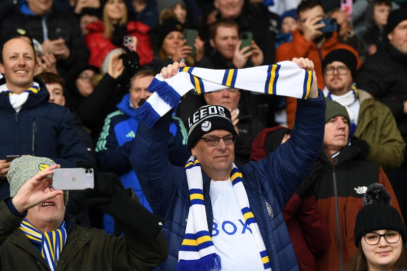 A Leeds fan holds a scarf, while wearing a scarf, during Leeds United's win over Preston North End at Elland Road. Pic: Jonathan Gawthorpe
