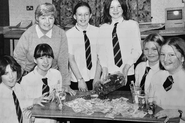 Coins collected from, around the world by pupils at Kirkcaldy High School raised money for Children In Need.
Over 50 different types were source and handed to the TV appeal.
Pictured are: Rachel Cooper, Ashley Greenlaw, Kylie Robertson., Danielle Craig, Samantha Gourlay and Kelly Horsburgh with teacher Elsie Samuel.