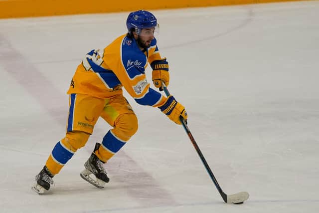 IN THE GOALS: American import Jake Witkowski scored Leeds Knights' third goal at Raiders IHC on Wednesday night. Picture courtesy of Oliver Portamento