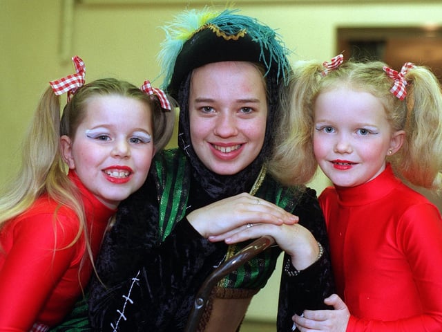 The Crossgates Village Welfare Association's pantomime 'Puss In Boots' was being staged at the Penda's Way Community Centre in February 1997. Pictured at rehearsal is Claire Brown, the principal character, with two of the show's young dancers Terri Marie Calvert (left) and Caroline Hardy.