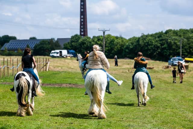 Travellers pictured arriving for the first-ever Drighlington Horse Fair in Leeds.