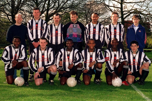 Adel, who played in Division 3 of the West Yorkshire League, pictured in April 1997. Back row, from left, are Jonathan Green, Phil Hawkswell, Dave Jobe, Chris Hargreaves, Arron Popple, Bob Guthrie and John Green. Front row, from left, are Mark Ball, Norris Stewart, Rio Comrie, Paul Stewart, Lee Stowe and Grayston Paul.