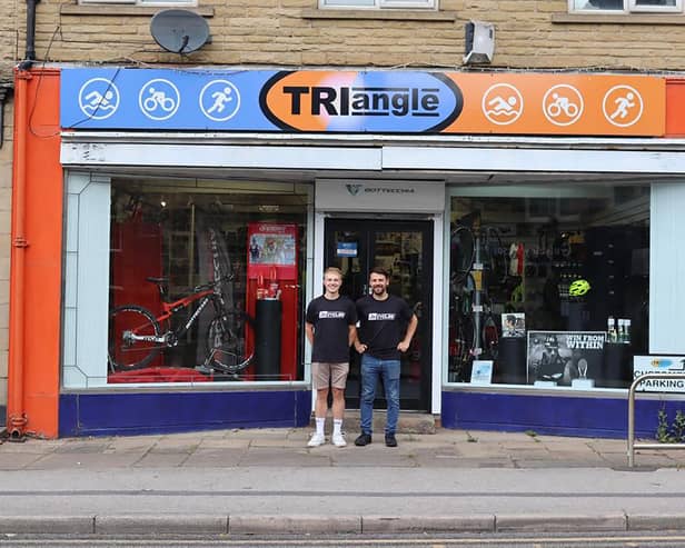 Triangle, a specialist triathlon shop, has been saved from closure by J's Cycles.Elliot Smales, left, the new manager of Triangle, is pictured with James Wagner, right, managing director at J’s Cycles.