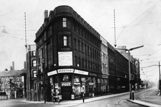 Wellington Chambers, City Square. It stands between Aire Street, left, and Wellington Street, right. On the corner is Barstow's, a really well-known gents hairdresser's which occupied the building from 1910 until 1980. Wellington Chambers was demolished to build the red brick, six storey City House which opened in 1983. This building was also demolished after developers McAleer & Rush acquired the site in 2005.