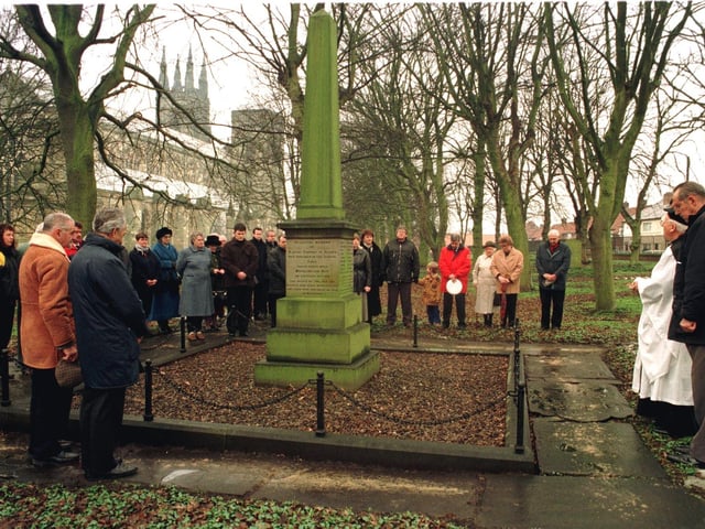 Lifeboat men and seamen pay their repects to the crews that lost their lives during the Great Gale during a special service held at the Bridlington Priory Church in February 1999. The in-shore lifeboat made a special trip to stand inside the church during the service.