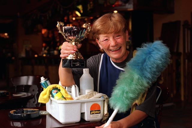 This is Barbara Rowley who won a cleaning award for the work she has done at The Manston Hotel in August 1998.