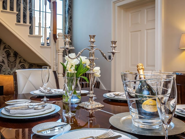 Host your dinner parties in style in the lavish dining room.