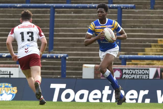 Winger Neil Tchamambe has been a regular try scorer for Rhinos' academy this season. Picture by Matthew Merrick/Matthew Merrick Photography/Varley Picture Agency/Leeds Rhinos