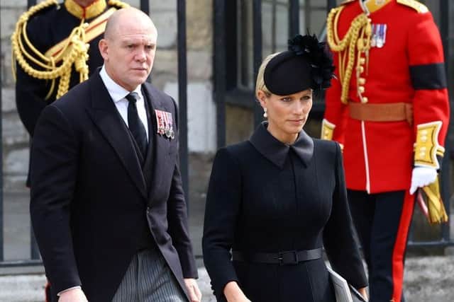 Zara and Mike Tindall leave after the State Funeral of Queen Elizabeth II.