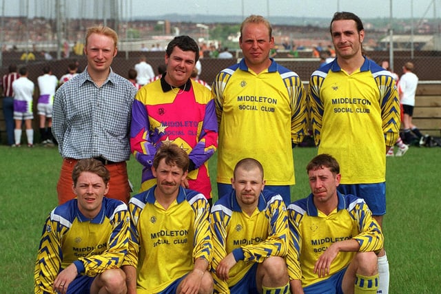 Middleton Park Rangers who took part in the "Gold Cup' five-a-side tournament at South Leeds Stadium in June 1997. Back row from left, are Paul Cutler (manager), Adrian Tenant, Chris Booth and Les Clay. Front row, from left, are Adrian Ballantyne, Robert Smith, Darren Buttery and Wayne Clynes.