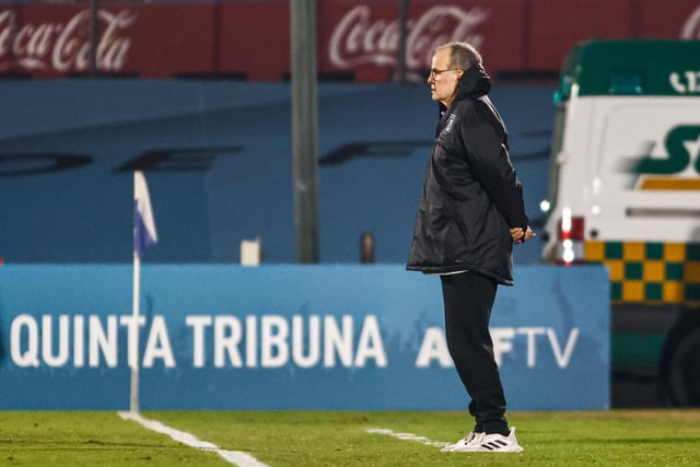 Marcelo Bielsa head coach of Uruguay looks on during an his side's 4-1 win over Nicaragua (Photo by Ernesto Ryan/Getty Images)