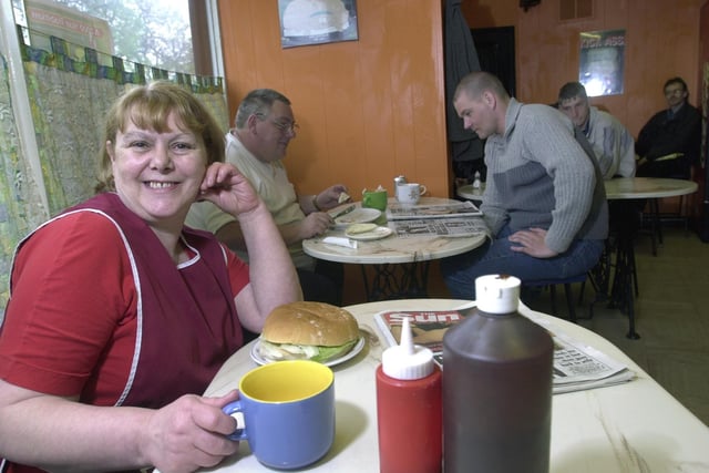 Cafe owner Marie Meehan of Sandwiches Galore which was used for TV's Ant and Dec England World Cup song promo. Pictured in May 2002.
