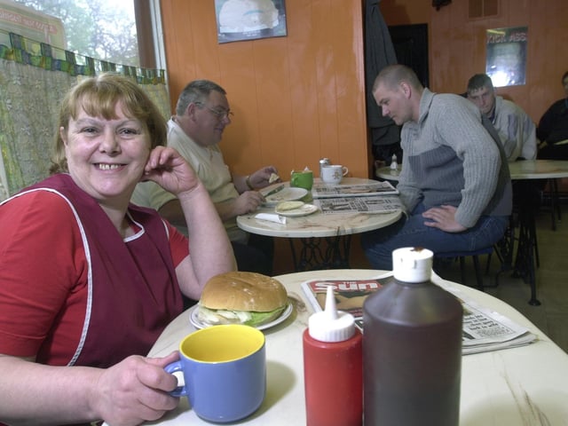 Cafe owner Marie Meehan of Sandwiches Galore which was used for TV's Ant and Dec England World Cup song promo. Pictured in May 2002.