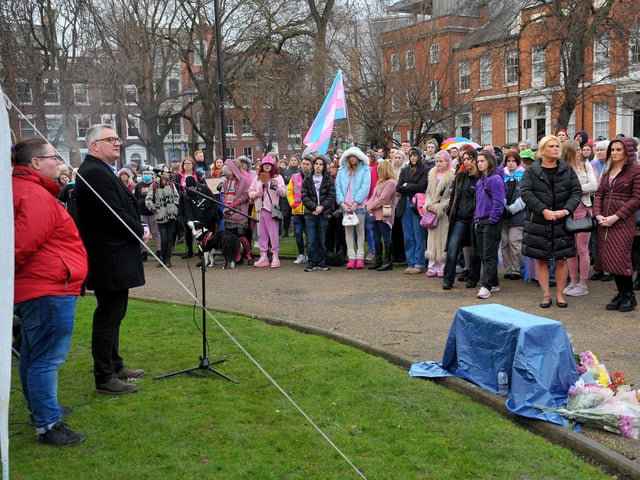 Leeds City Council leader James Lewis addresses the crowd.
