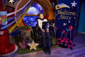 Former rugby league player Rob Burrow makes history as he reads a CBeebies Bedtime Story using special technology. Picture: BBC/PA Wire