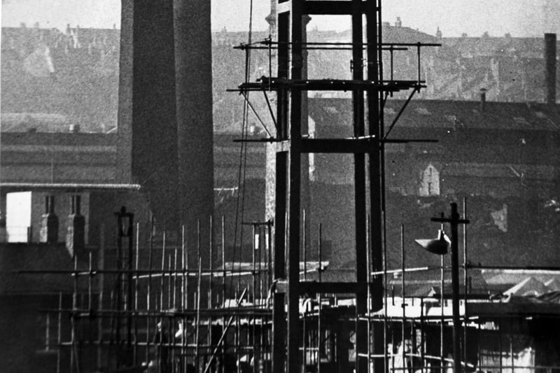 Tower construction on the site of the new Yorkshire Television studios on Kirkstall Road in February 1968.