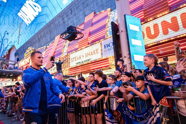 Leeds Rhinos' Cooper Jenkins on the red carpet at the Freemont Street Fan Fest in Las Vegas. Picture by Alex Whitehead/SWpix.com.