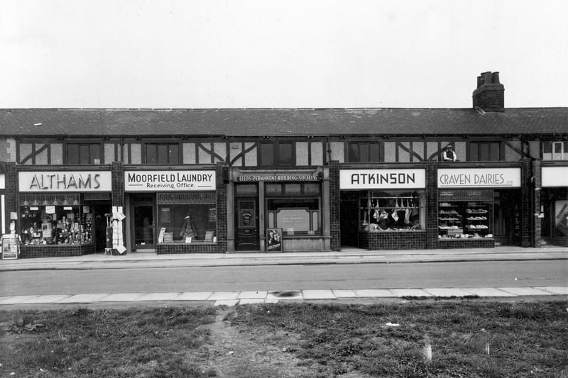 A parade of shops, after alterations, on Station Road in May 1938. Pictured , from left, are Abraham Altham, tea dealer and grocer. To the right is Moorfield Laundry Receiving Office. Then Leeds Permanent Building Society. Next Edmund Atkinson butcher and Craven Dairies Ltd, bakers.
