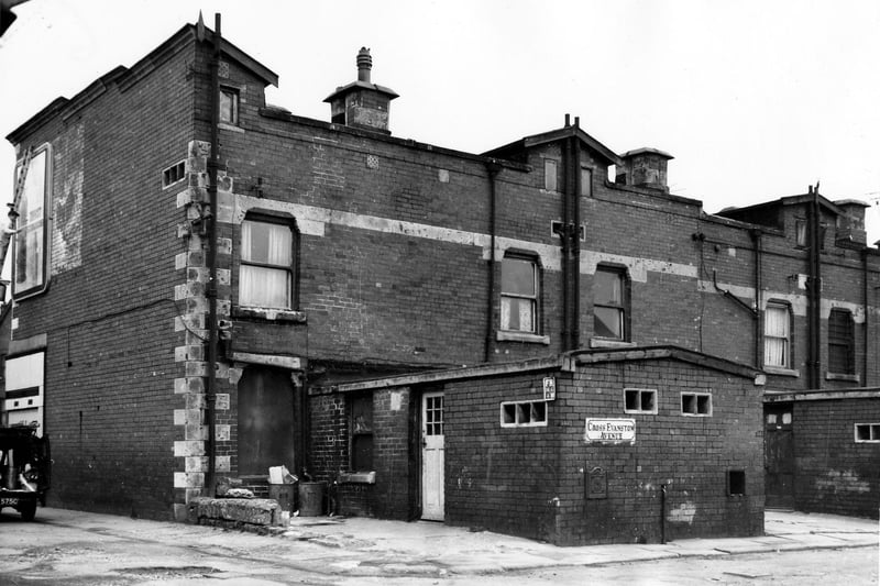 Rear view of shops which fronted onto Kirkstall Road. This back street was called Cross Evanston Avenue.