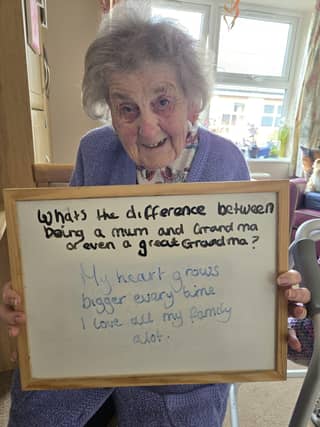 Resident Pat Ambler at Ashworth Grange Care Home sharing Mother’s Day wisdom