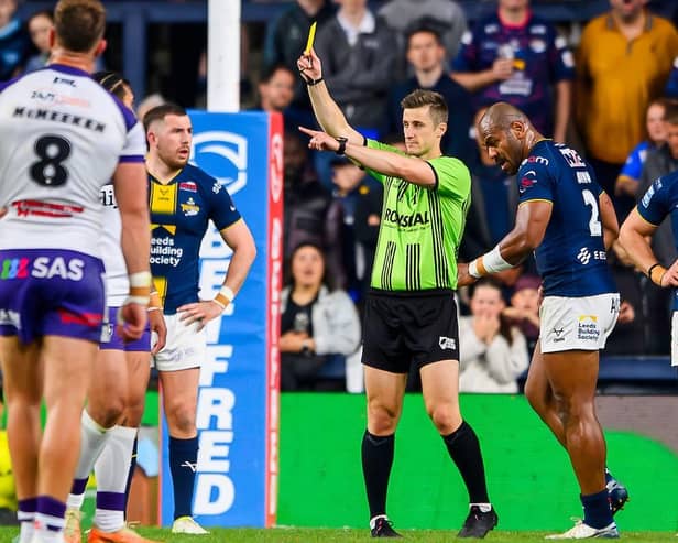 Referee Chris Kendall, seen sin-binning Leeds Rhinos' Maika Sivo during a win against Wakefield Trinity at AMT Headingley in May. Picture by Allan McKenzie/SWpix.com.