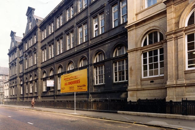 The side of the General Post Office building from Quebec Street. It fronts on to City Square, off to the right, in April 1979.