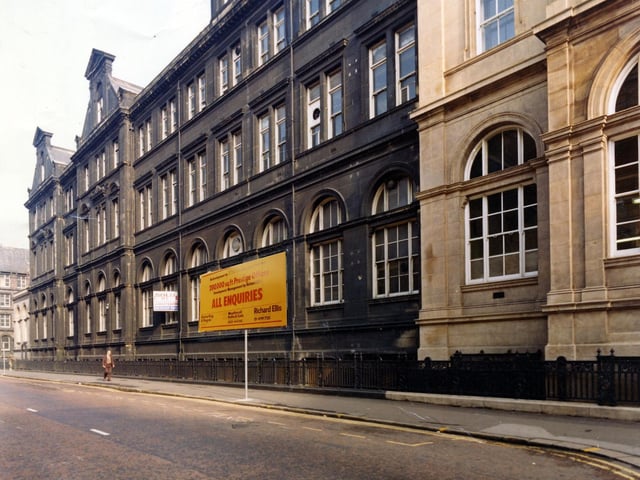 The side of the General Post Office building from Quebec Street. It fronts on to City Square, off to the right, in April 1979.